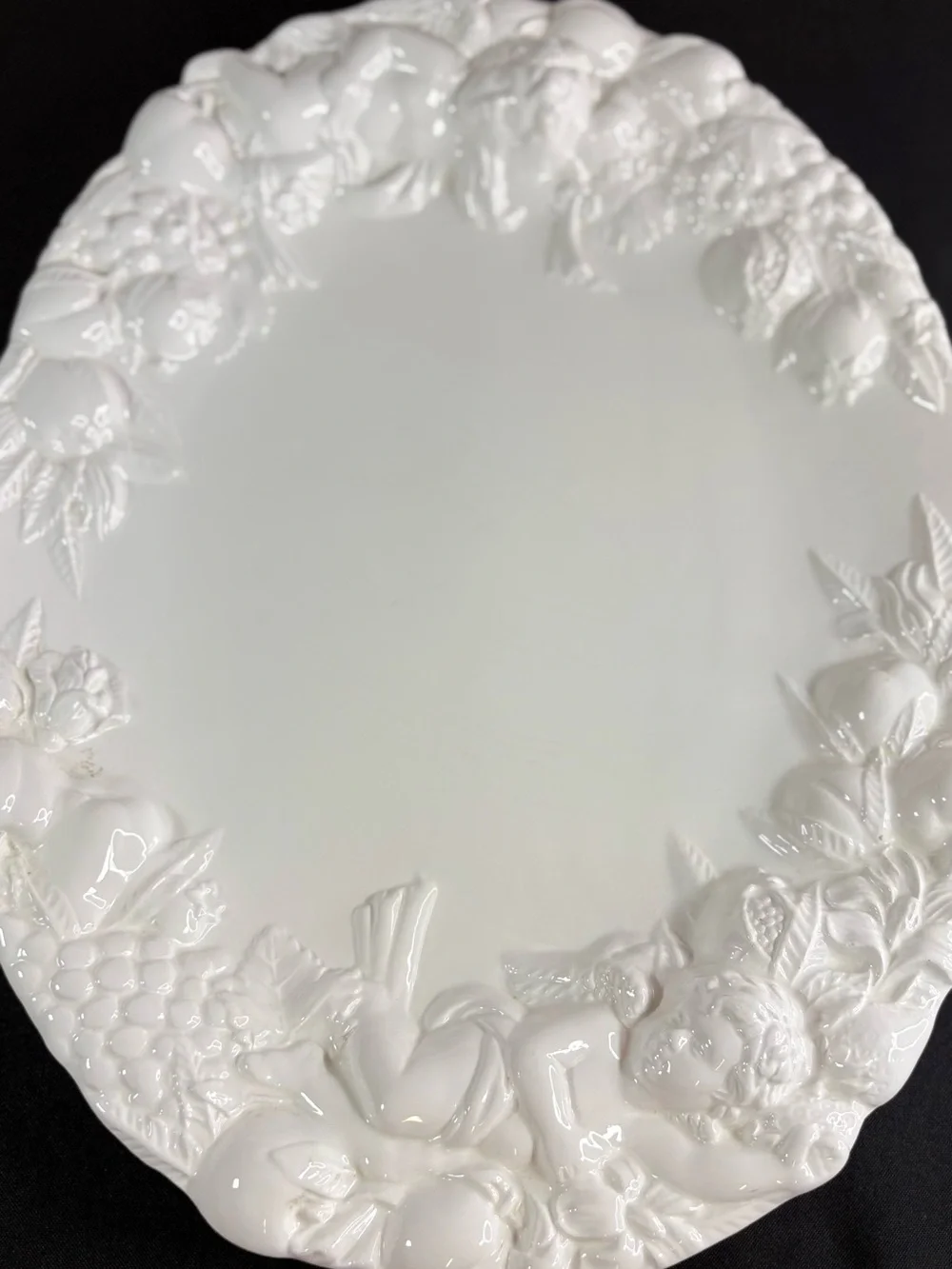 Imperial Porcelain White Embossed Fruit and Floral Wall Mirror